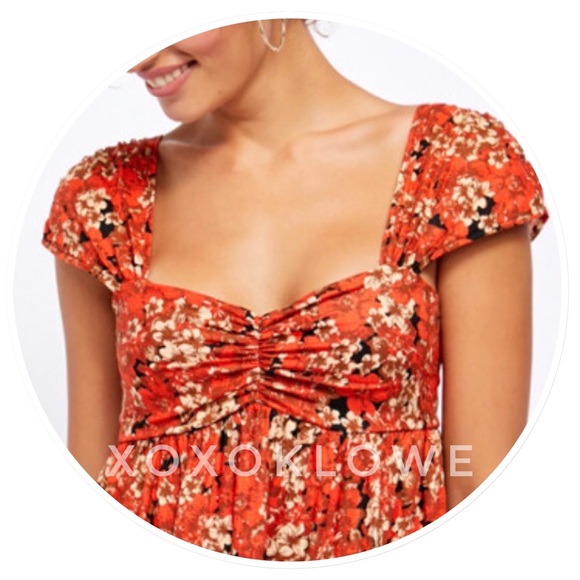 Free People Red Floral Mini Babydoll Dress NWT - Picture 9 of 15